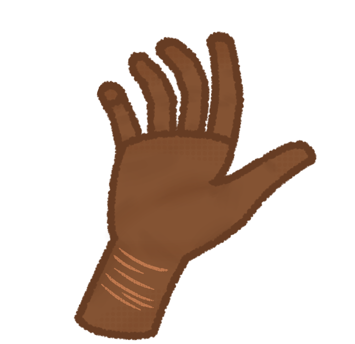 A medium brown drawing of a hand and wrist with scars on the wrist.